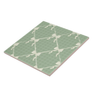 Carreau Nœuds Coquette Motif Gingham Crème Vert Sauge