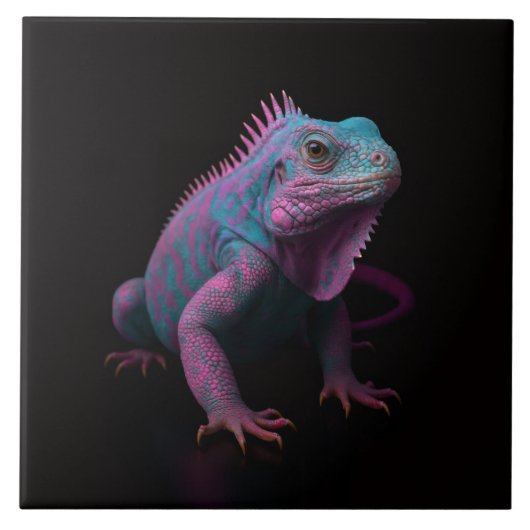 Carreau Noir 4 Luxe avec Iguane Tropical Rose (Devant)