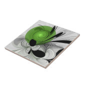 Carreau Noir Abstrait et blanc avec art fractal vert (Côté)