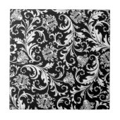 Carreau Noir & Blanc Élégant motif de Damas Florales (Devant)