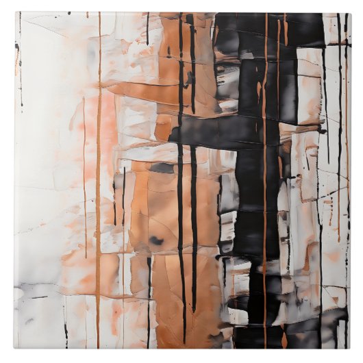 Carreau Noir, blanc et cuivre Abstrait de la peinture gout (Devant)