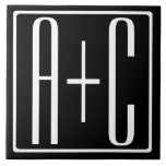 Carreau Noir & Blanc | Initiales de couple<br><div class="desc">Parfait pour un double monogramme ou même un logo. Merci pour votre achat!</div>