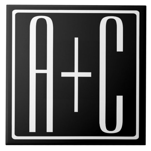 Carreau Noir & Blanc | Initiales de couple (Devant)