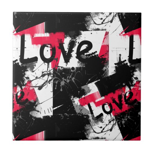 Carreau Noir et blanc avec taches rouges amour motif (Devant)