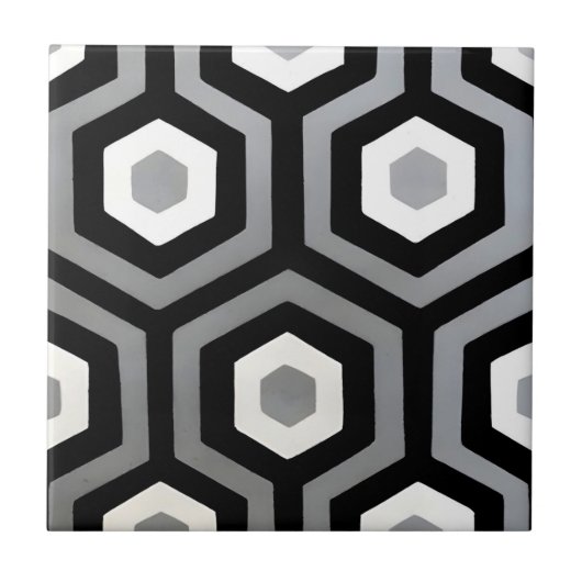 Carreau noir et blanc géométrique hexagonal noir et blanc (Devant)