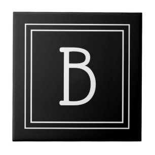 Carreau Noir et blanc monogramme moderne Initiale simple