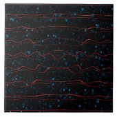 Carreau Noir et bleu avec lignes rouges ondulées (Devant)