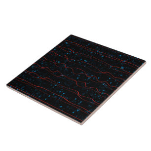 Carreau Noir et bleu avec lignes rouges ondulées