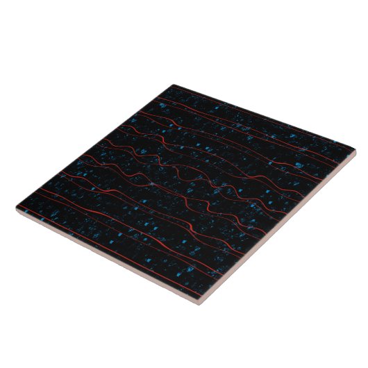 Carreau Noir et bleu avec lignes rouges ondulées (Côté)