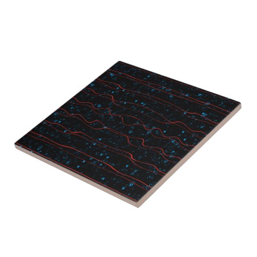 Carreau Noir et bleu avec lignes rouges ondulées (Côté)