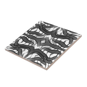Carreau Noir et gris feuilles florales abstraites emplumée