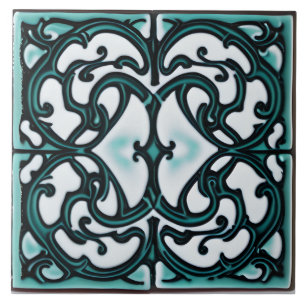 Carreau Noir et Turquoise sur le style toscan blanc