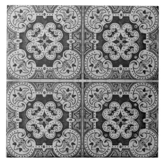 Carreau Noir Floral Portugais azulejos décoratif (Devant)