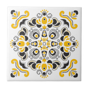 Carreau Noir Jaune Elegant Méditerranéen Style Blanc