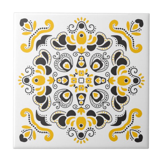 Carreau Noir Jaune Elegant Méditerranéen Style Blanc (Devant)