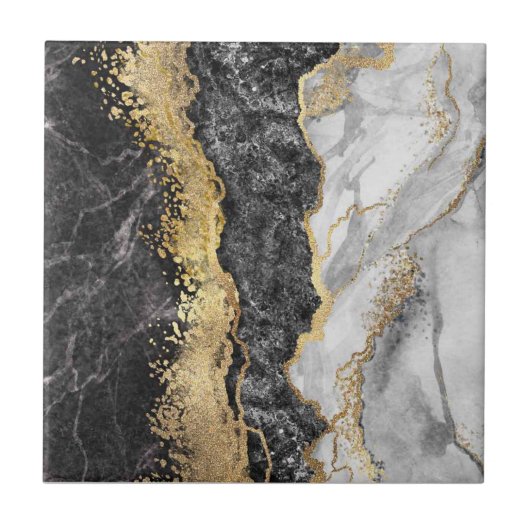 Carreau Noir Or Et Blanc Abstrait (Devant)