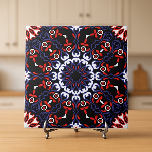 Carreau Noir Rouge Blanc Bleu Ethnic Boho Mosaic Motif