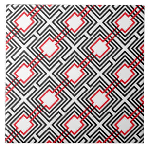 Carreau Noir Rouge & Géométrique Blanc