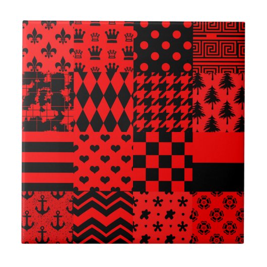 Carreau Noir rouge Motif mélangé conception de la patchwor (Devant)