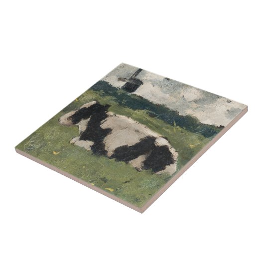 Carreau Noir rustique + Vache blanche et moulin à vent Art (Côté)