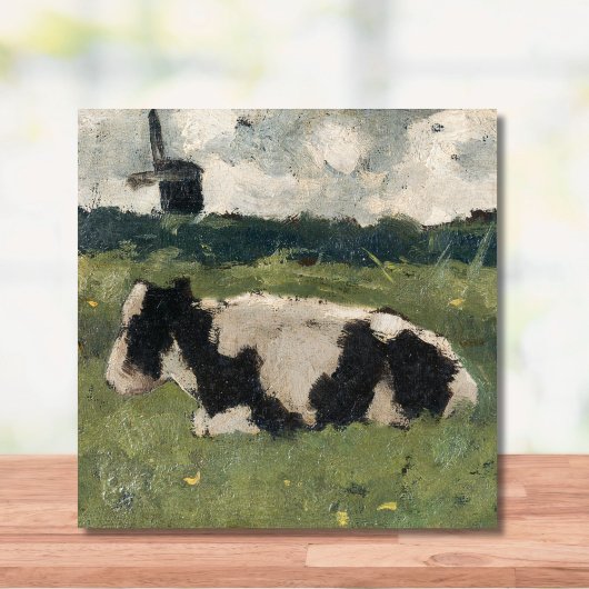 Carreau Noir rustique + Vache blanche et moulin à vent Art