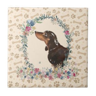 Carreau noir & Tan Dachshund Chien Empreinte de patte Flor