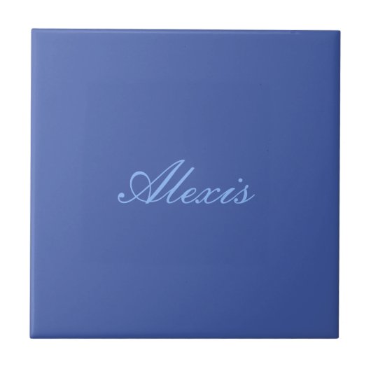 Carreau Nom Calligraphie Script Simple Bleu (Devant)