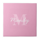 Carreau Nom cursif mignon et monogramme | Rose (Devant)