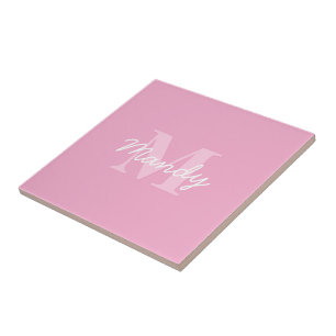 Carreau Nom cursif mignon et monogramme Rose