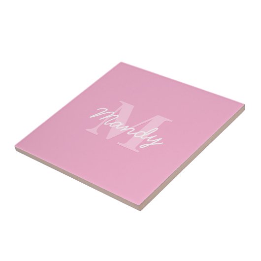 Carreau Nom cursif mignon et monogramme | Rose (Côté)