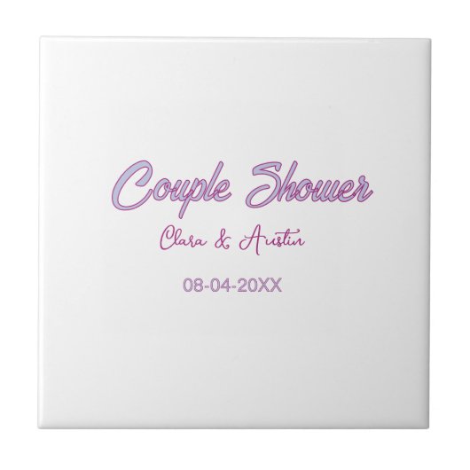 Carreau nom de date de douche de couple gris tendance simp (Devant)