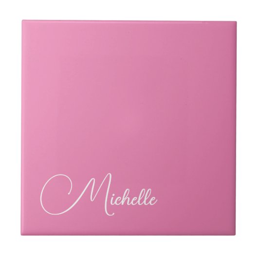 Carreau Nom d'écriture moderne professionnel rose blanc (Devant)