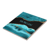 Carreau Nom DIY, Agate sarcelle, noir et or (Côté)