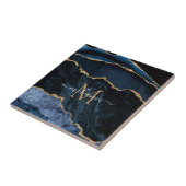 Carreau Nom du monogramme Agate Marine Bleu Gold Gemstone (Côté)