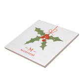 Carreau Nom du monogramme Noël Holly Winter Floral (Côté)