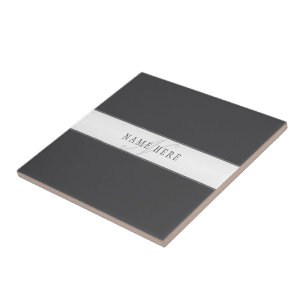 Carreau Nom élégant & Monogramme Gris foncé & clair