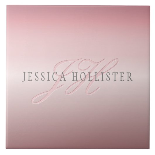 Carreau Nom et monogramme | Blush en FAUX or rose doux (Devant)