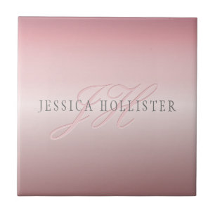 Carreau Nom et monogramme Blush en faux or rose doux