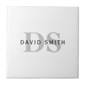 Carreau Nom et monogramme modernes | Blanc noir et gris (Devant)