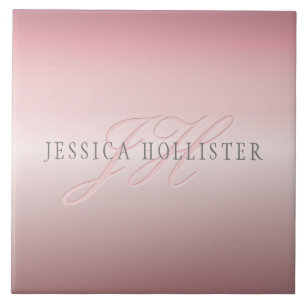 Carreau Nom et monogramme   Soft FAUX Rose Gold Blush