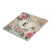 Carreau Nom monogramme Coeurs romantiques vintages rose fl (Côté)