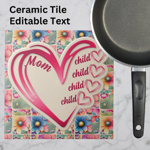 Carreau Nom personnalisé Maman Enfants Floral sur toute l'