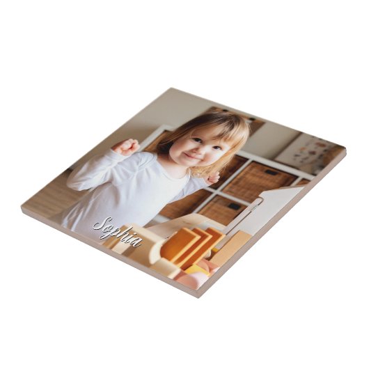 Carreau Nom Photo & Script de votre enfant, Vs 2 (Côté)