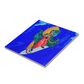 Carreau nonne de surf sur tuile bleue (Côté)