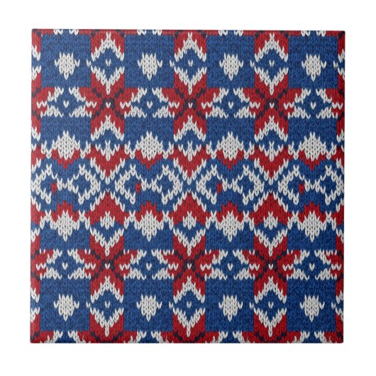Carreau Nordic Snowflake Knit Pattern - Navy, Red, White 2 (Devant)