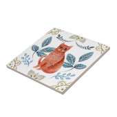 Carreau Nordique Orange Chat Aquarelle Folk Art (Côté)