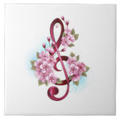 Carreau Notes de clef musicale en treble avec des fleurs S (Devant)