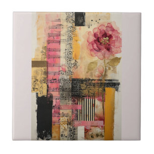 Carreau Notes de musique et de fleurs roses