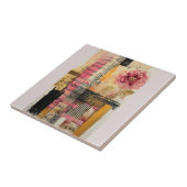Carreau Notes de musique et de fleurs roses (Côté)