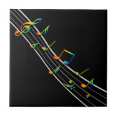 Carreau Notes musicales en arc-en-ciel 3D note sur noir (Devant)